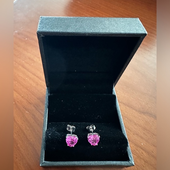 Delmar 10K White Gold & Sapphire Basket Heart Studs - Picture 4 of 6